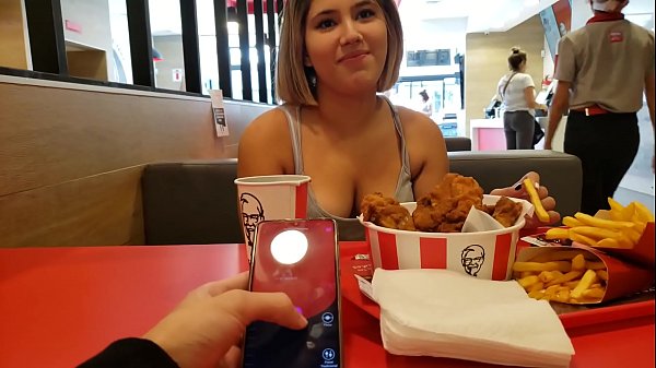 KFC public lush control and creampie in the bathroom